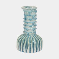 9" White and Blue Ceramic Ribbed Vase