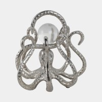 8" Silver Aluminum Octopus Holding a Clear Orb