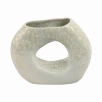 8" Two Cream Toned Ceramic Vase With a Hole