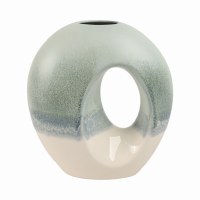 10"  Green, Blue, and White Ceramic Vase With a Hole