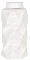 13" White Ribbed Ceramic Modern Jar