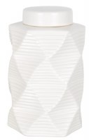 10" White Ribbed Ceramic Modern Jar