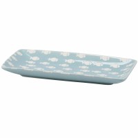 5"x  10" Light Blue and White Coastal Fish Pattern Ceramic Tray