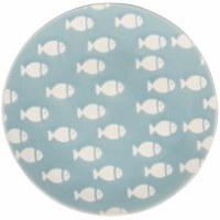 6" Round Light Blue and White Coastal Fish Pattern Ceramic Plate