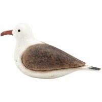 5" Distressed White and Brown Wood Seagull Resting Figurine