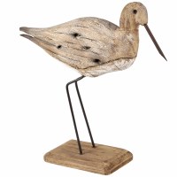 11" Brown and White Wash Curlew Bird Coastal Statue