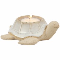 4" Beige and White Sea Turtle Coastal Ceramic Tealight Holder