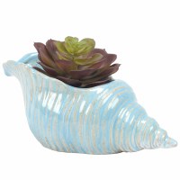 9" Blue Coastal Ceramic Sea Shell Pot