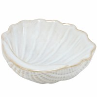 4" White and Beige Coastal Ceramic Clam Shell Dish