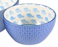 5" Round Blue and White Coastal Ceramic Fish Pattern Bowl