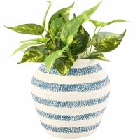 7" Blue and White Stripe Cement Vase