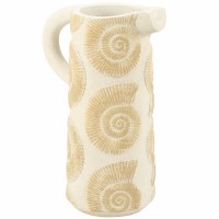 10" Beige Nautilus Shell Coastal Cement Pitcher