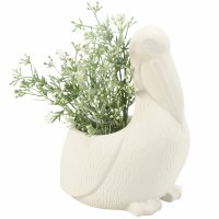 10" Cream Ceramic Coastal Pelican Pot