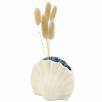 4" Beige and Blue Scallop Shell Ceramic Coastal Vase