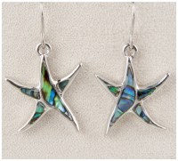 Silver Toned and Abalone Enamel Starfish Earrings