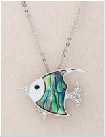 Silver Toned and Abalone Enamel Angelfish Necklace
