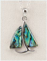 Silver Toned and Abalone Enamel Sailboat Necklace