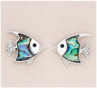 Silver Toned and Abalone Enamel Angelfish Earrings