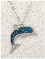 Silver Toned and Abalone Enamel Dolphin Necklace