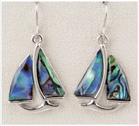 Silver Toned and Abalone Enamel Sailboat Earrings