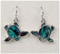 Silver Toned and Abalone Enamel Sea Turtle Earrings