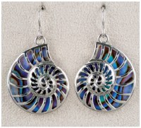 Silver Toned and Abalone Enamel Nautilus Shell Earrings