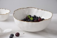 9" Round White and Gold Ceramic Bowl by Pampa Bay