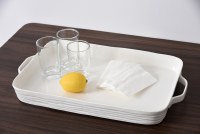 11" x 19" White Ribbed Ceramic Tray With Handles by Pampa Bay