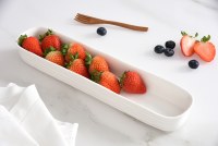 3" x 13" White Ribbed Ceramic Cracker Tray by Pampa Bay