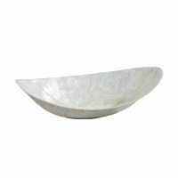 9" Oval White Coastal Capiz Decorative Bowl