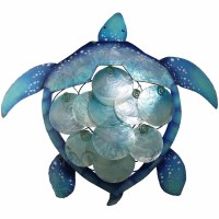 21" x 20" Blue and Green Coastal Capiz Sea Turtle Wall Art Plaque