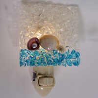 LED Blue and White Square Seashells Glass Night Light