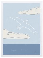 21" x 15" White Bird Outline in the Sky Coastal Print in a White Frame Under Glass