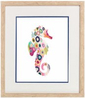 17" x 15" Multicolor Dotted Seahorse Coastal Print in a Natural Wood Frame Under Glass