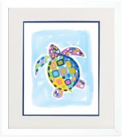 16" x 14" Multicolor Sea Turtle Coastal Print in a White Frame Under Glass