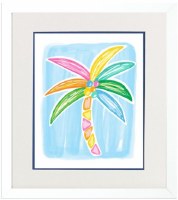 16" x 14" Multicolor Palm Tree Coastal Print in a White Frame Under Glass