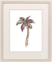 20" x 17" Multicolor Palm Tree Coastal Print in Whitewash Frame Under Glass