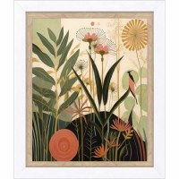 24" x 20" Orange Flower at the Bottom Botanical Print in a Natural Wood and White Frame Under Glass