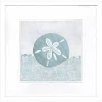 19" Sq Turquoise Sand Dollar on a White Background Coastal Print Under Glass