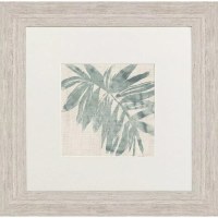 22" Sq Green Areca Frond Tropical Print in a Whitewash Frame Under Glass