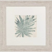 22" Sq Green Palmetto Frond Tropical Print in a Whitewash Frame Under Glass