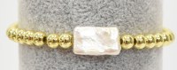 Gold Toned 5mm Balls and Faux Pearl Bar Bracelet