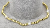 8.5" Gold Toned 3mm Balls and Faux Pearls Anklet