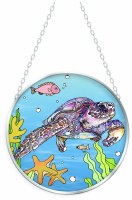 5" Round Sea Turtle Swimming Coastal Glass Suncatcher