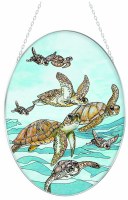 7" x 6" Oval Sea Turtles Swimming Coastal Glass Suncatcher