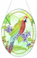 7" x 6" Oval Island Jewels Tropical Parrot Glass Suncatcher