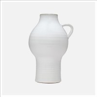 14" White Ceramic Vase With a Handle