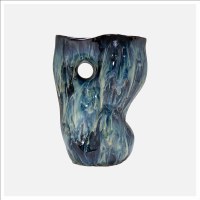 12" Blue Ceramic Drip Vase With a Hole in the Middle