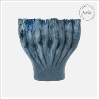 14" Dark Blue Ceramic Fan Vase