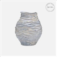 12" White and Blue Textured Ceramic Vase